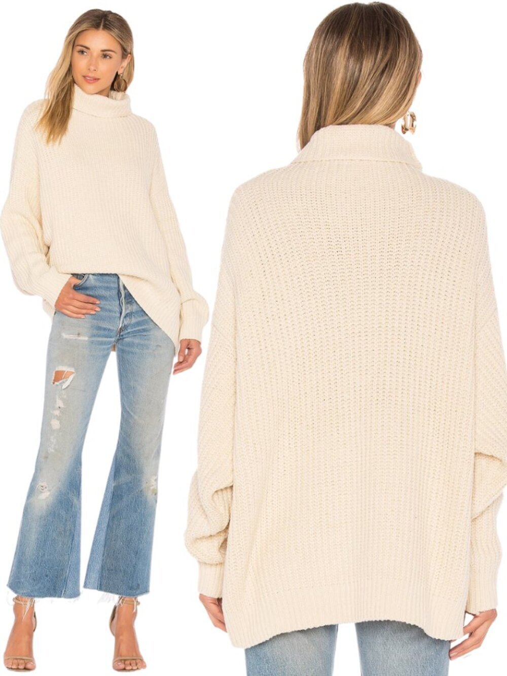 Free People Swim Too Deep Sweater Pullover Women's Small Ivory Turtleneck Knit